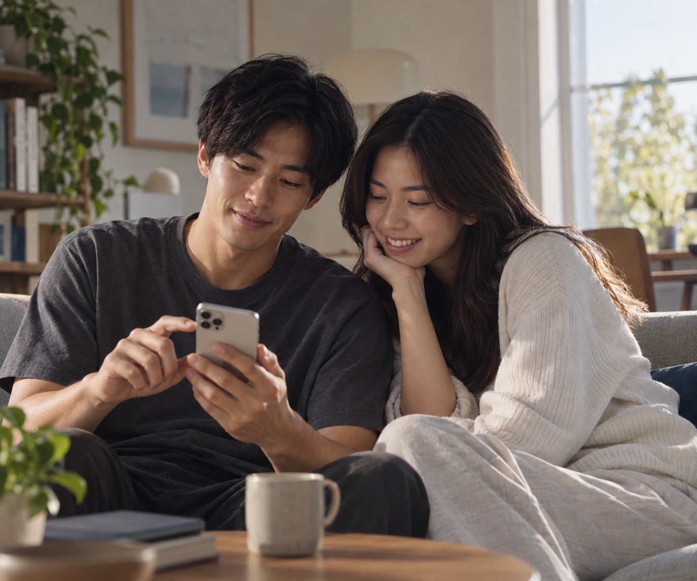 リビングでApple Watchを着けてくつろぐ様子
